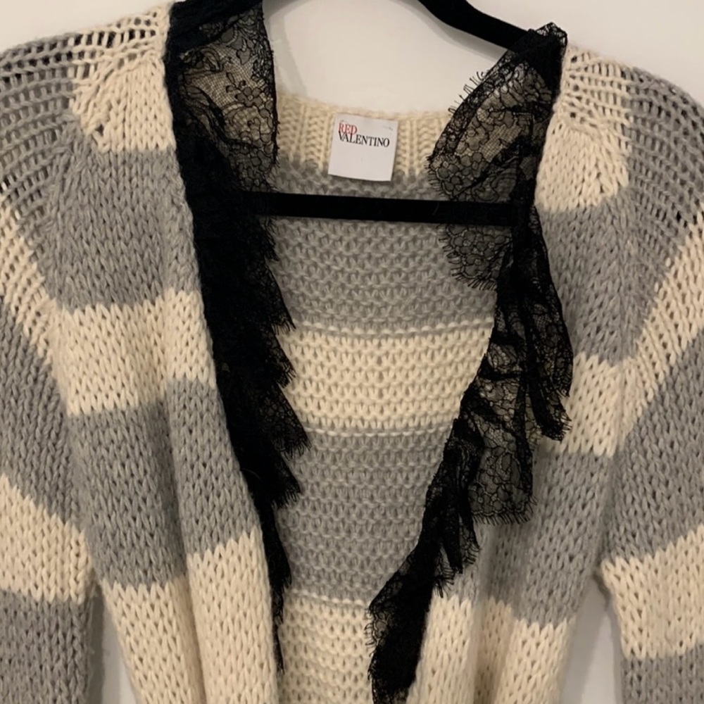 Authentic RED VALENTINO Royal Baby Alpaca Bow Detailed Laced Cardigan